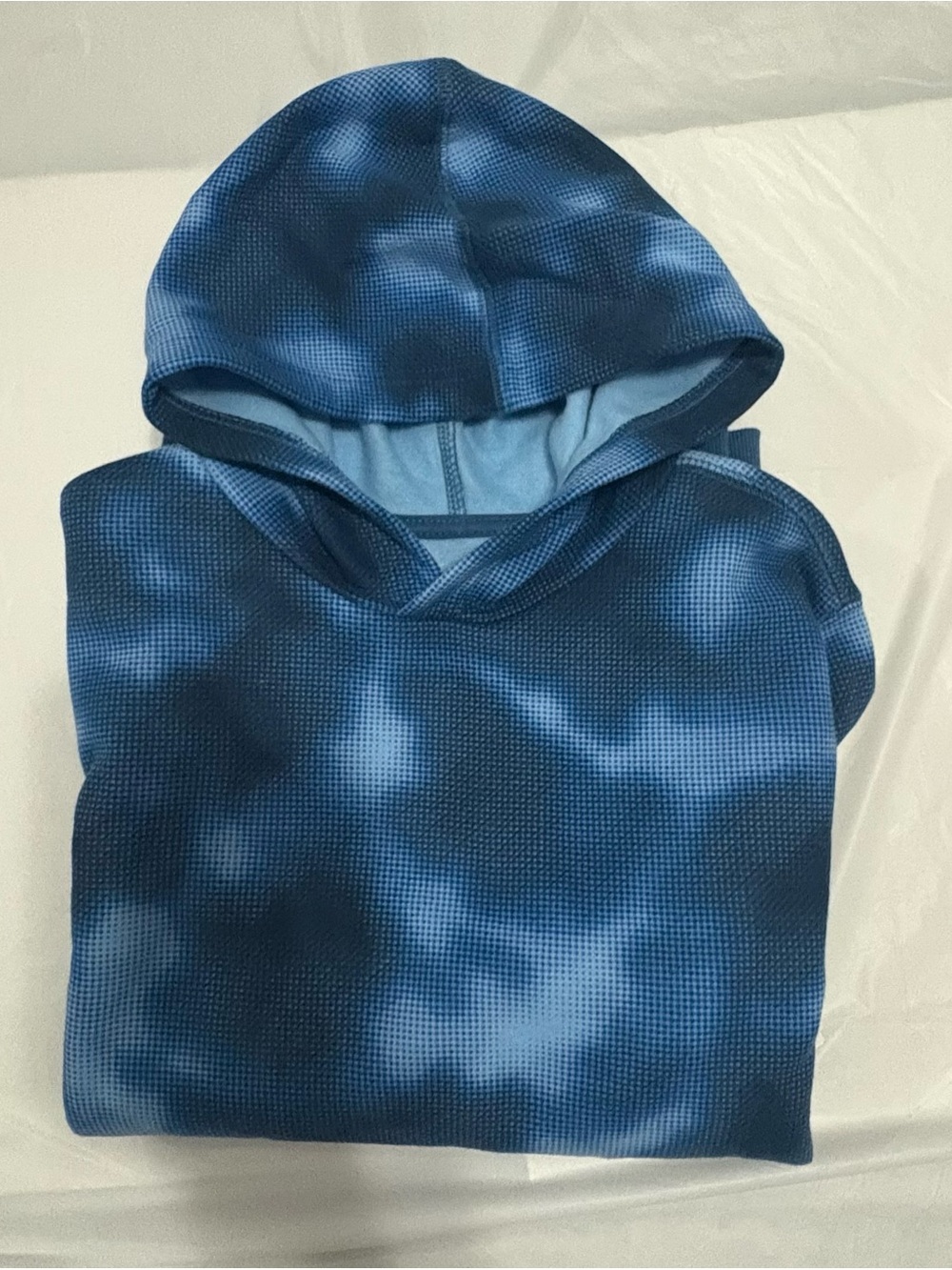 Blue Tie-Dye Hooded Waffle Knit Pullover
